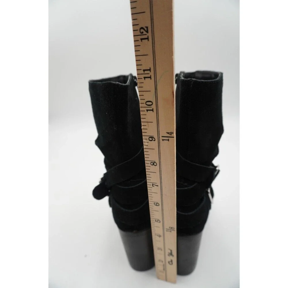 Chelsea & Violet Vicki Black Suede Double Buckle Boots  Block Heel Boots Sz 7.5M